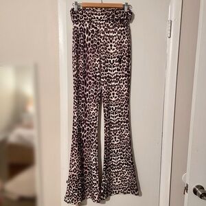 Missguided Leopard-Print Bootcut Pants in Brown & Cream